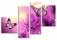 Лиловые цветы и бабочки