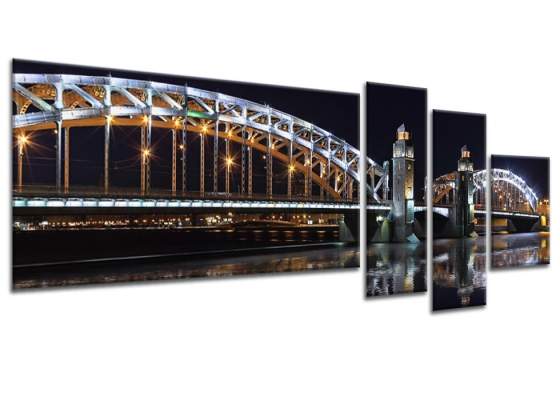 картинка Ночная панорама Большеохтинского моста  от магазина модульных картин Приоритет