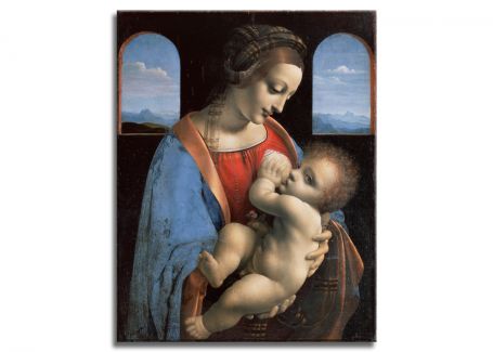Фото репродукции картины художника Леонардо да Винчи "Мадонна с младенцем"