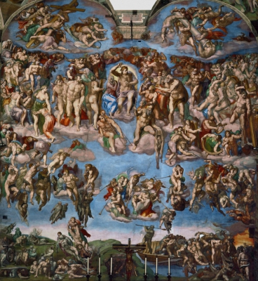 Фото репродукции картины художника Микеланджело "Страшный суд"