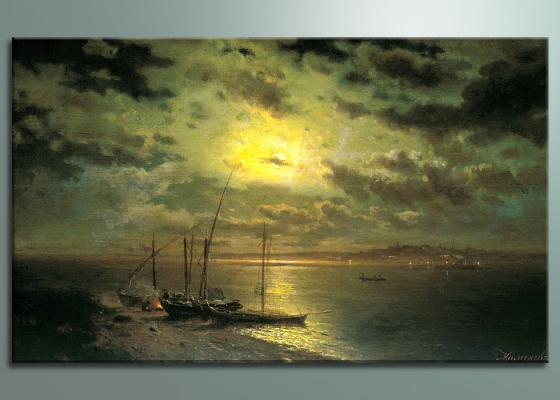 Фото репродукции картины художника Каменев Л.Л. "Лунная ночь на реке"