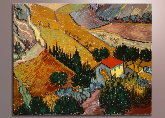 Фото репродукции картины художника Ван Гог Винсент  "Пейзаж с домом и пахарем"