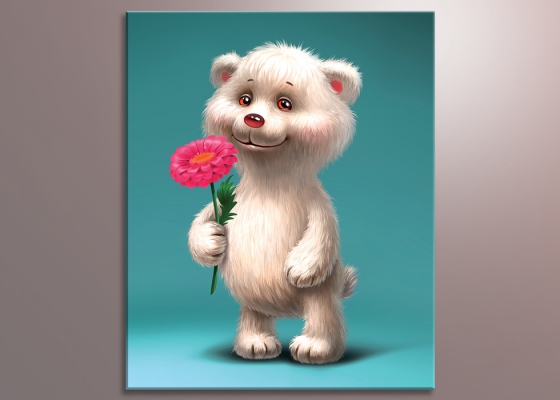 картинка Мишка с цветочком от магазина модульных картин Приоритет