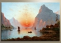 Фото репродукции картины художника Нильс Ганс Кристиансен "Закат над бухтой"